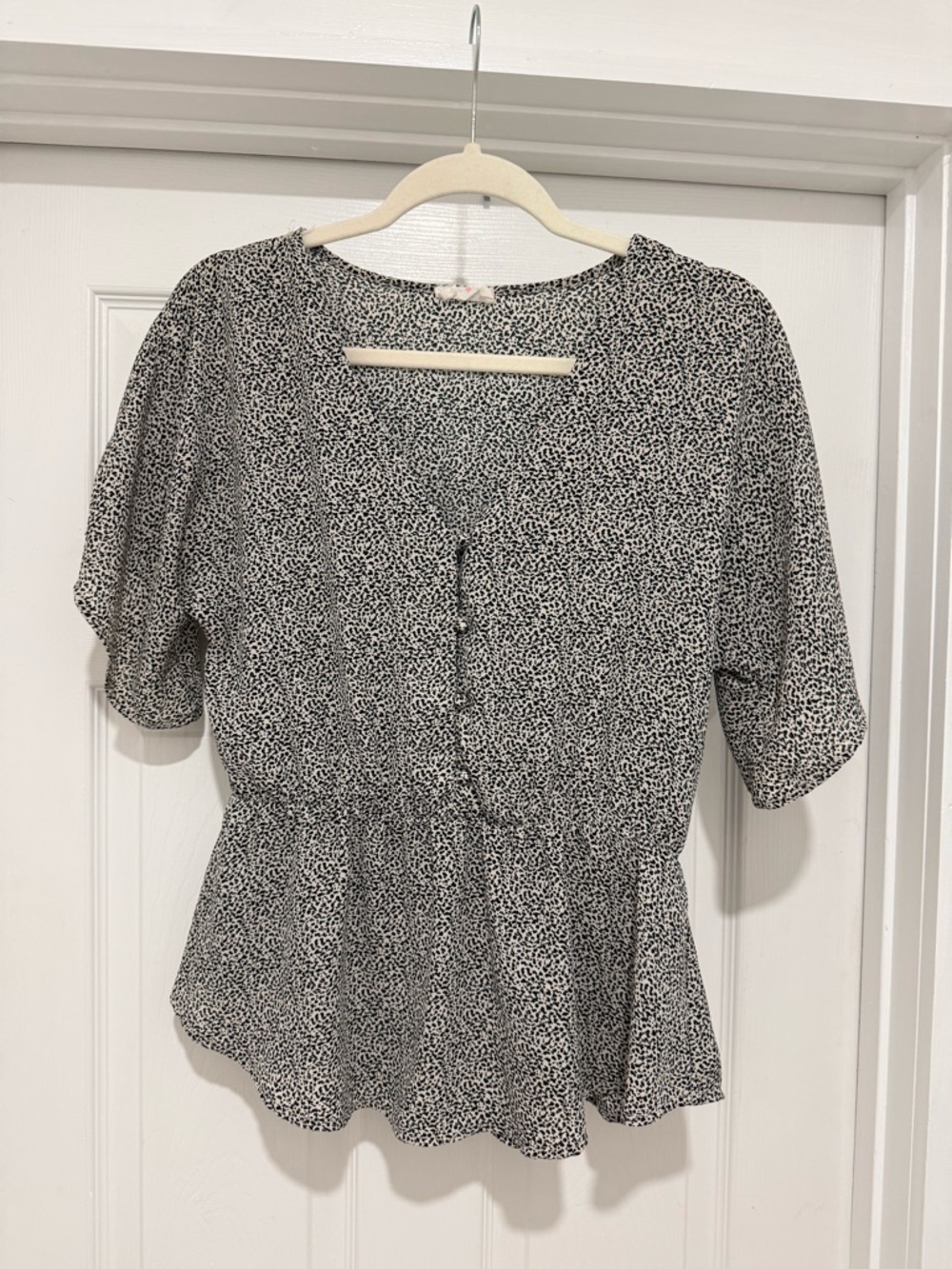 Sienna Sky Black & White Dotted Peplum Top